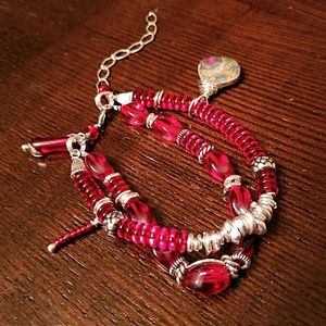 Sterling Silver Ruby Stone Chunky Charm Goddess Bracelet